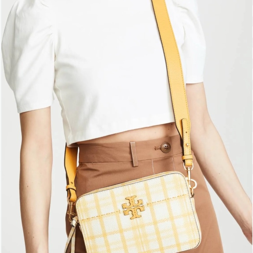 NWT Tory Burch McGraw Yellow Plaid Leather Crossbody Bag - Picture 2 of 13